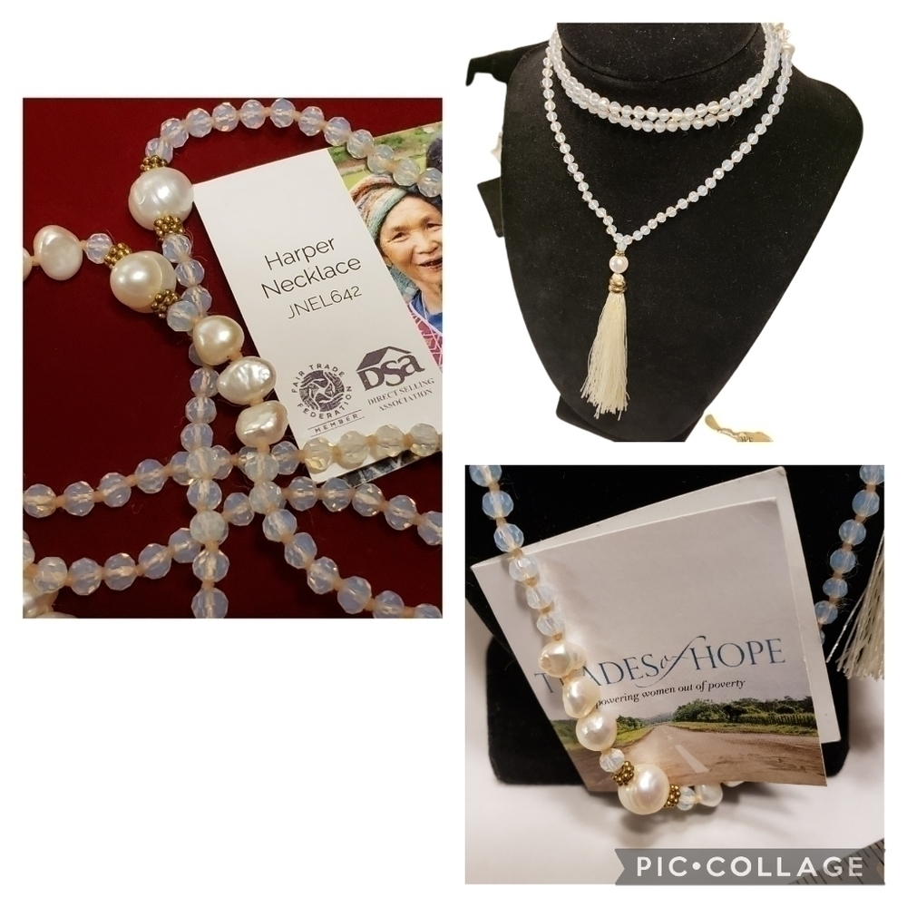 Trades of Hope Harper Necklace New Pearls Glass Beads Cream Gold Accents…